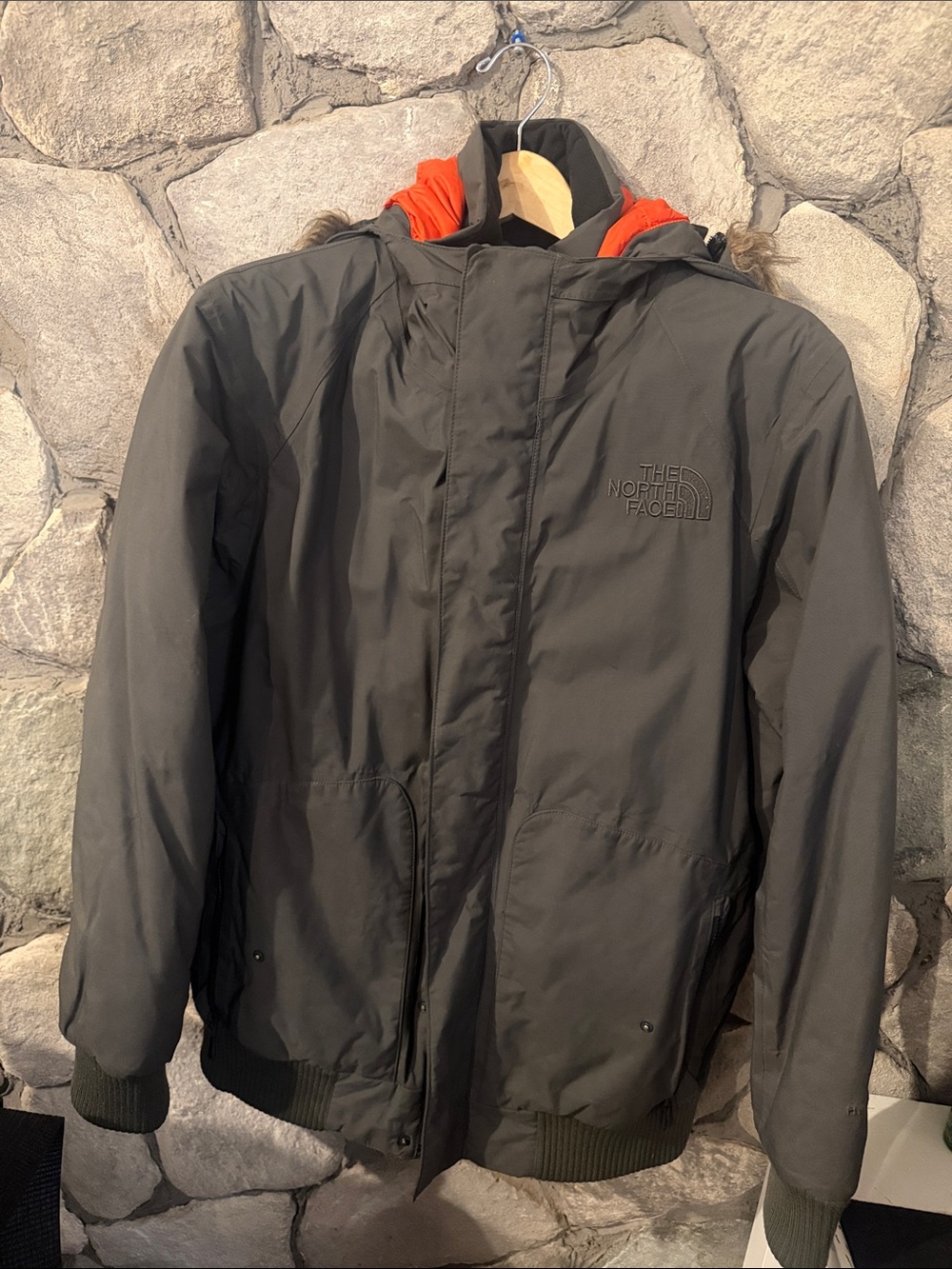 The North Face Men's Olive green Puffer Jacket with Orange Lining